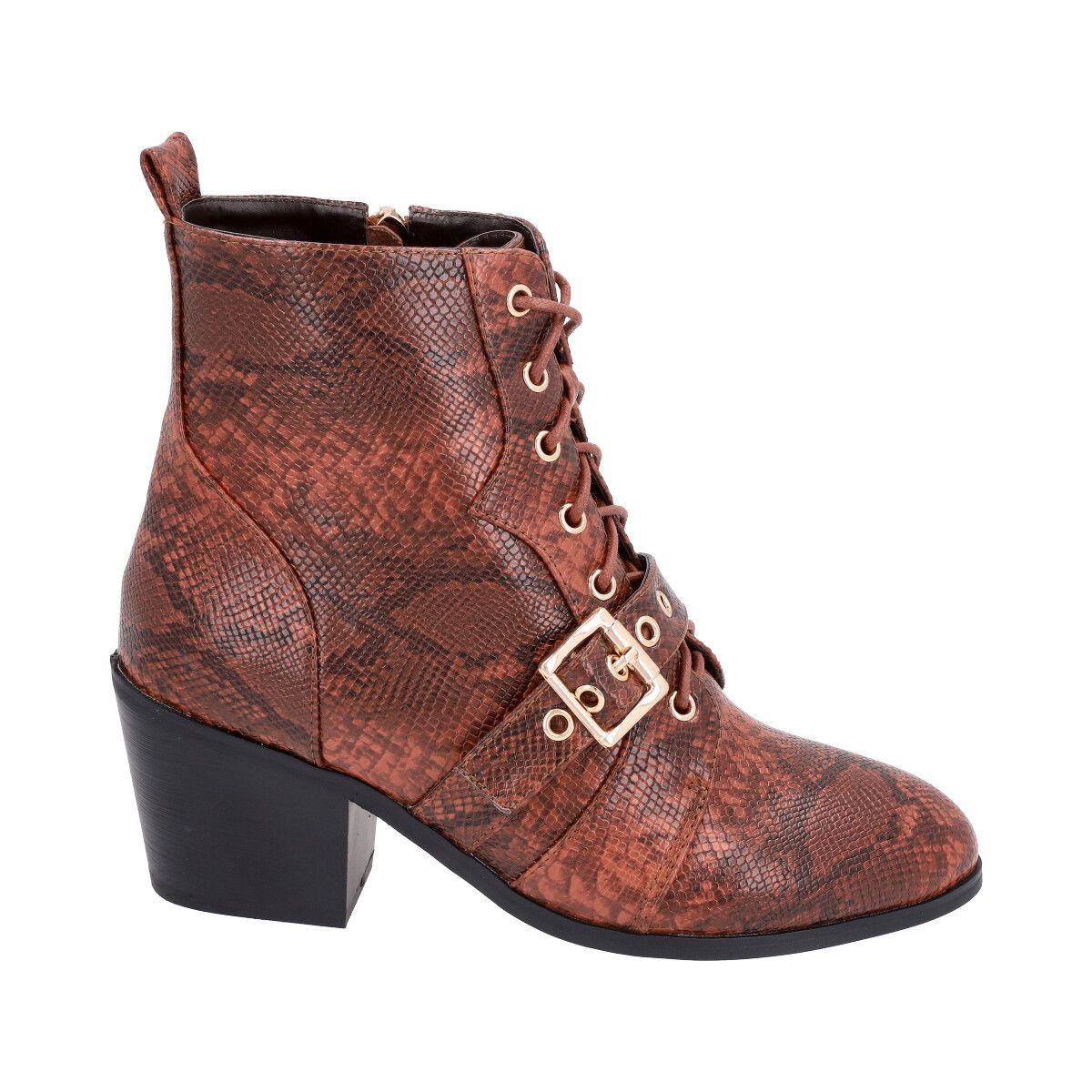 Botin Mujer Marrón Taco Medio Lezzard Police-0