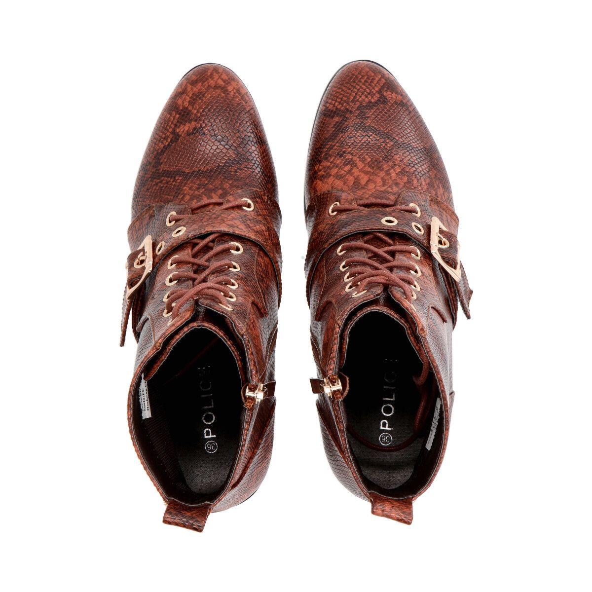 Botin Mujer Marrón Taco Medio Lezzard Police-3