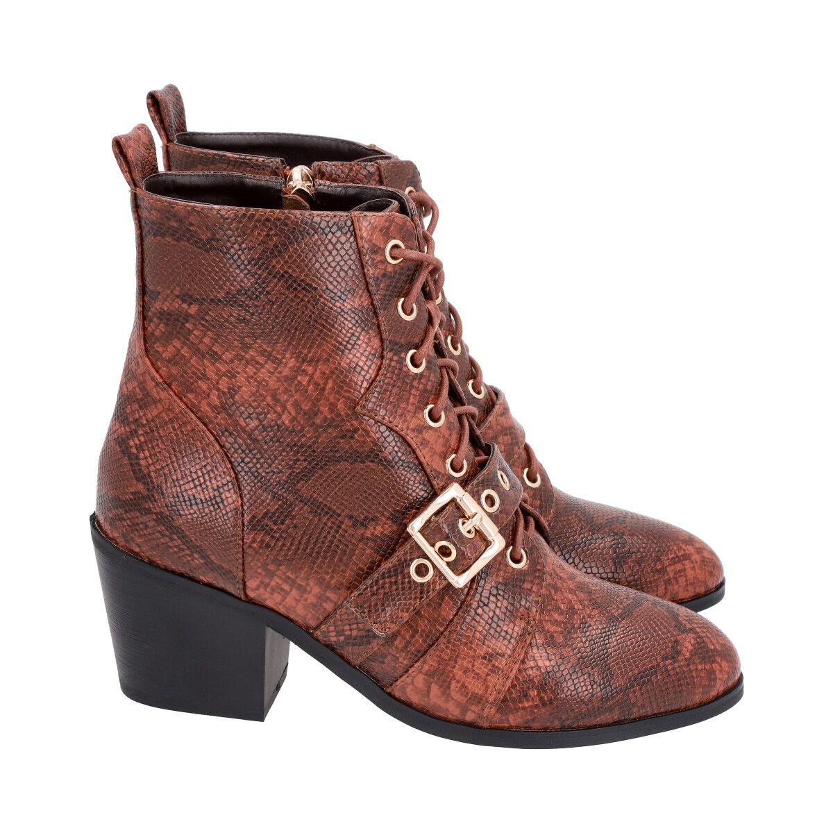 Botin Mujer Marrón Taco Medio Lezzard Police-4