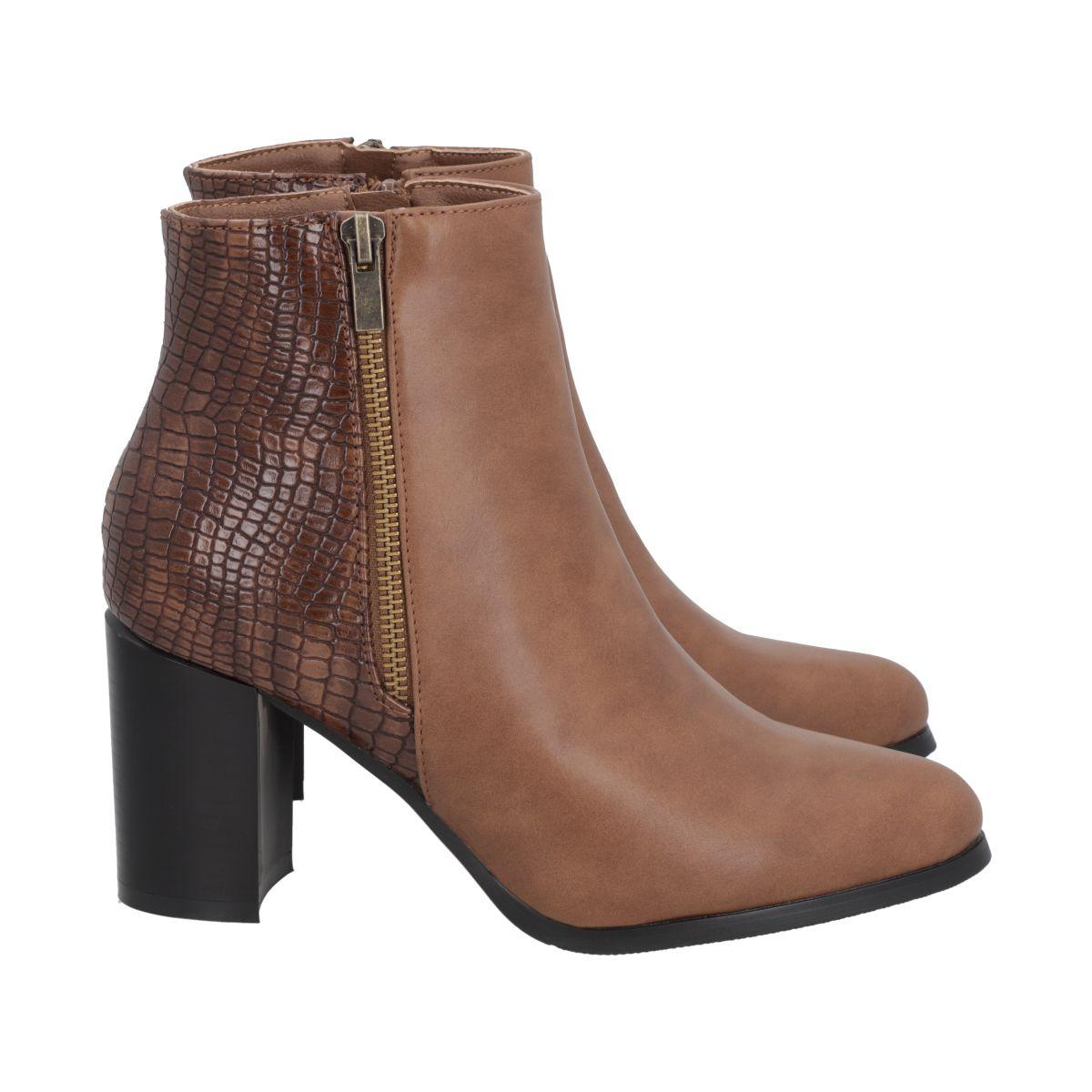 Botin Mujer Marrón Taco Medio Lux Police-2