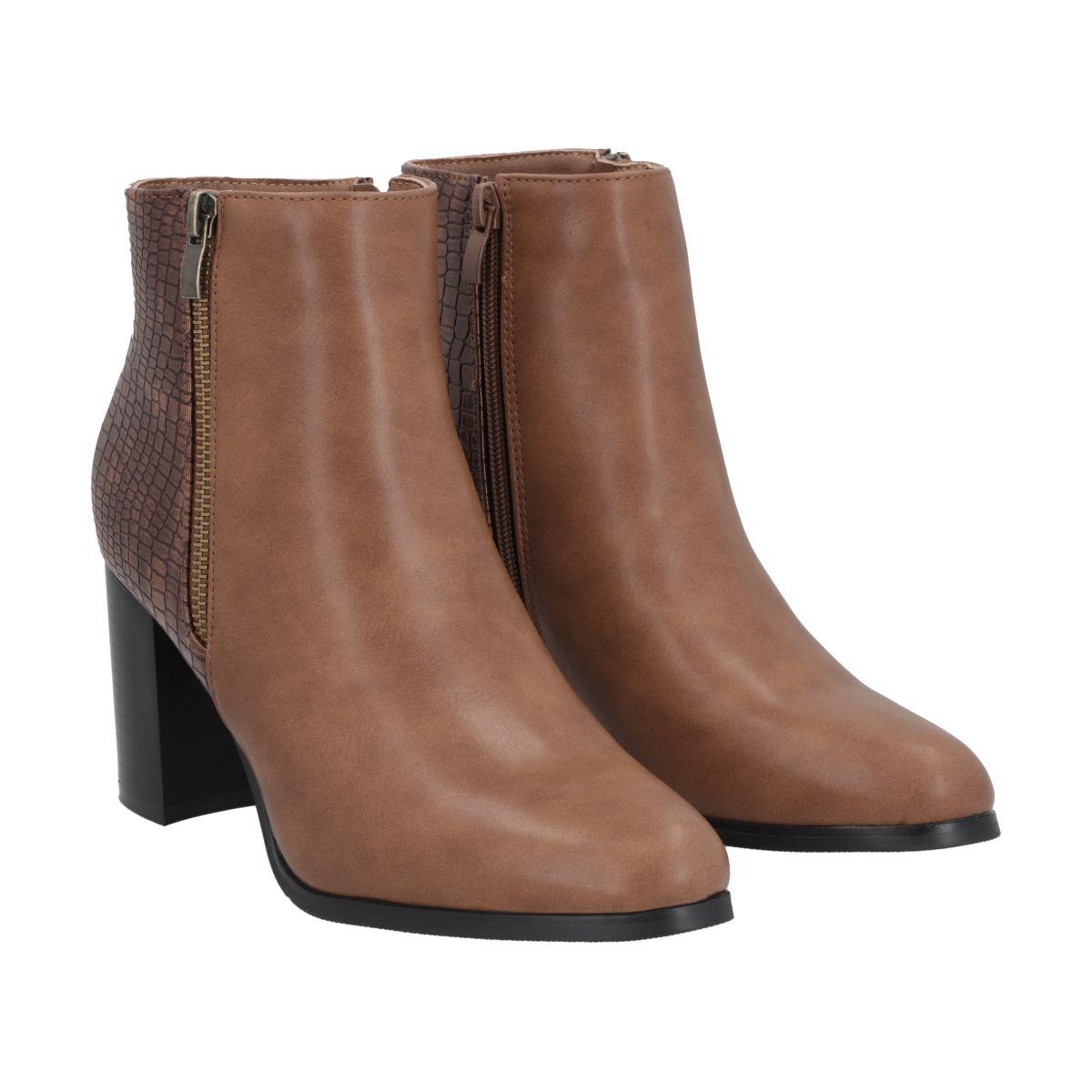 Botin Mujer Marrón Taco Medio Lux Police-4