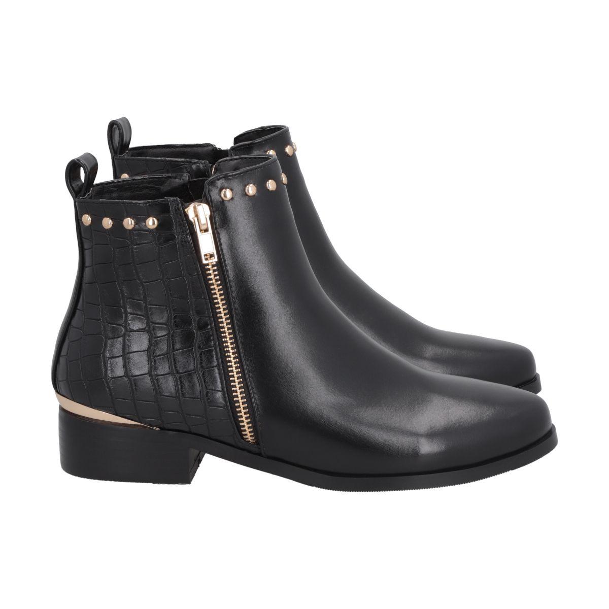 Botin Casual Mujer Negro Taco Bajo Glam Police-3