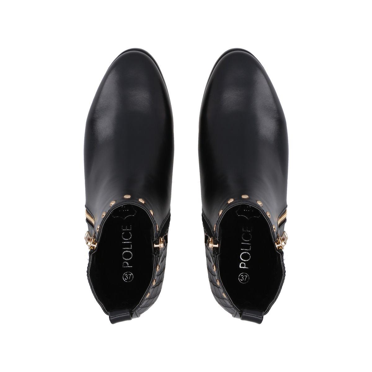 Botin Casual Mujer Negro Taco Bajo Glam Police-4