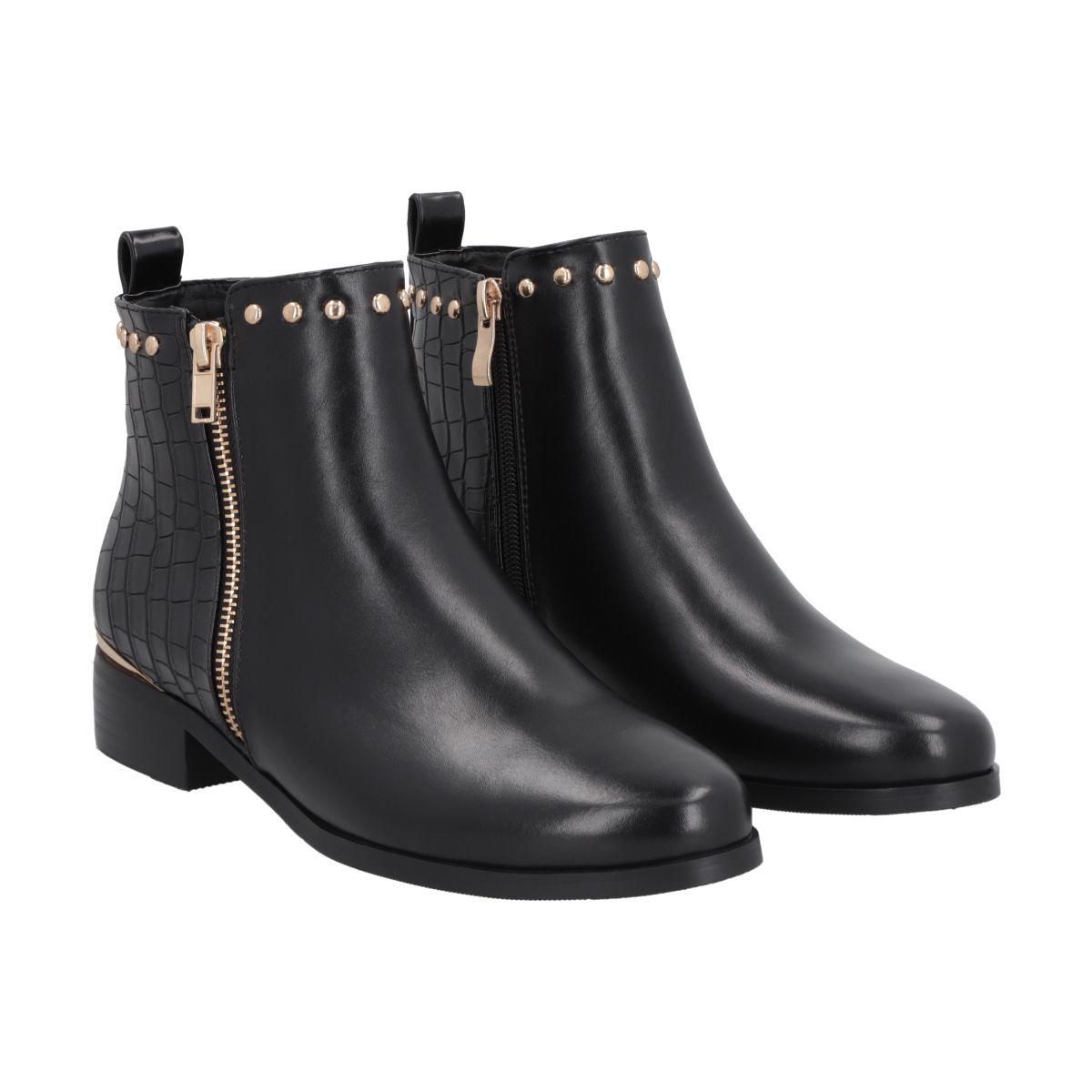 Botin Casual Mujer Negro Taco Bajo Glam Police-2