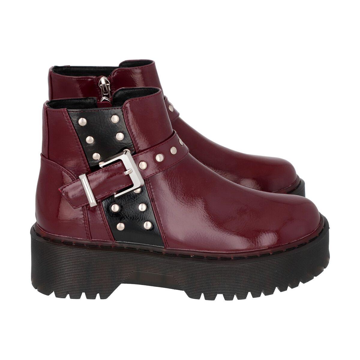 Botin Casual Mujer Burdeo Plataforma Rob 53 Police-3