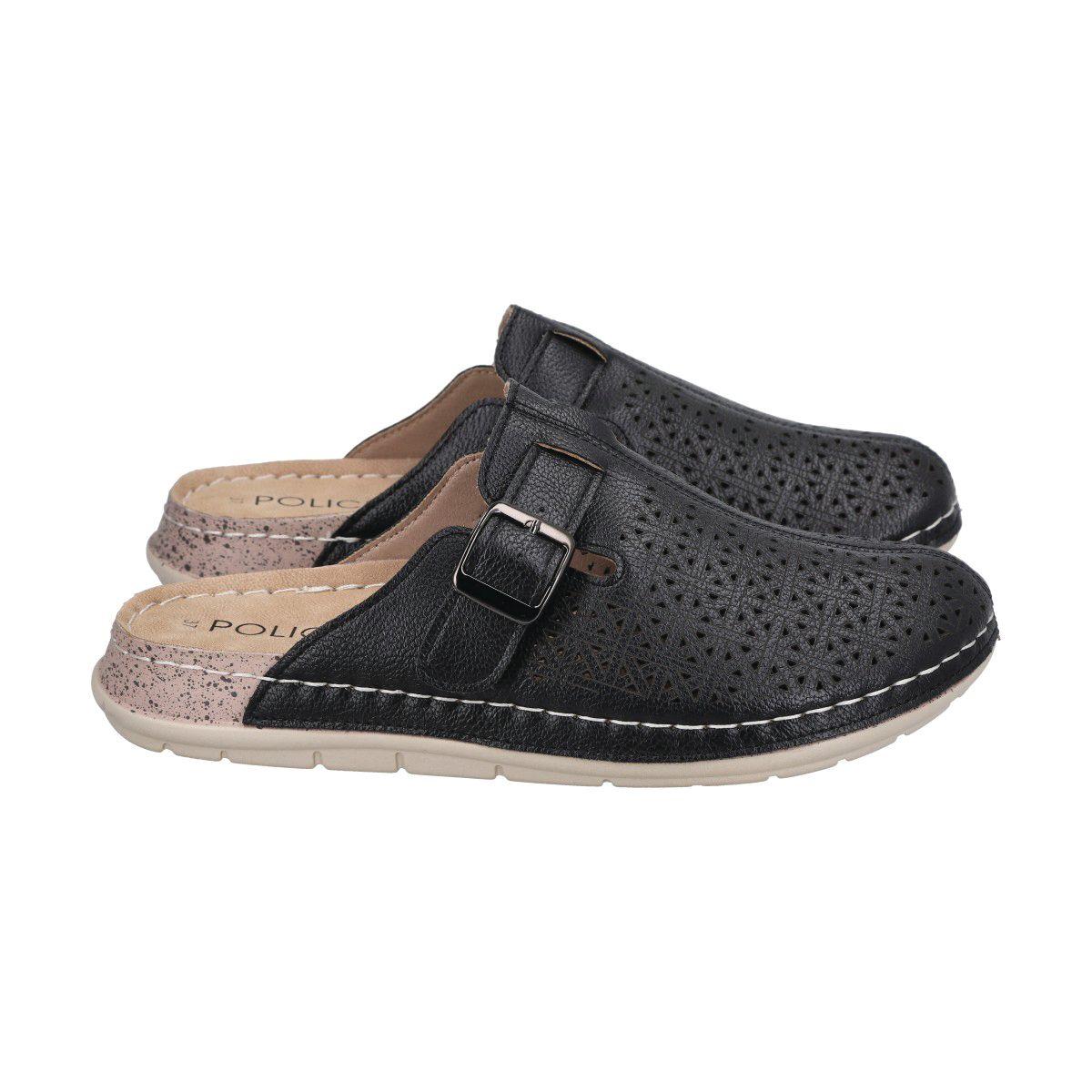 Zueco Mujer Negro/Camel Marina Police-2