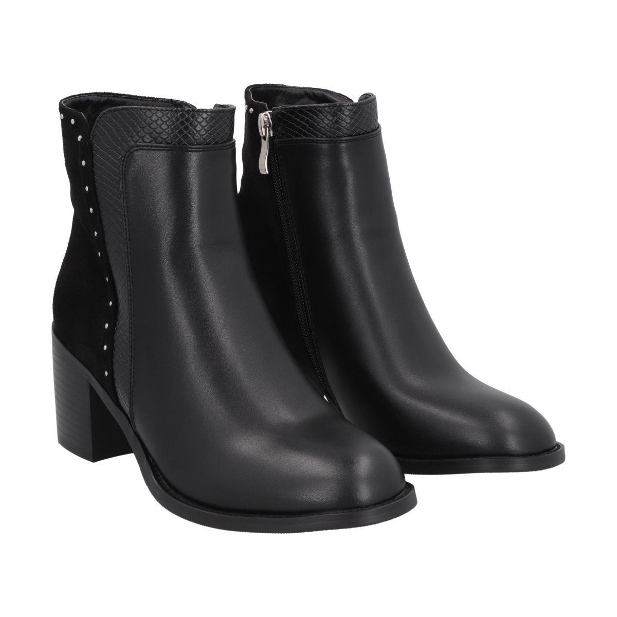 Botin Casual Mujer Negro Taco Medio Noir Police-4