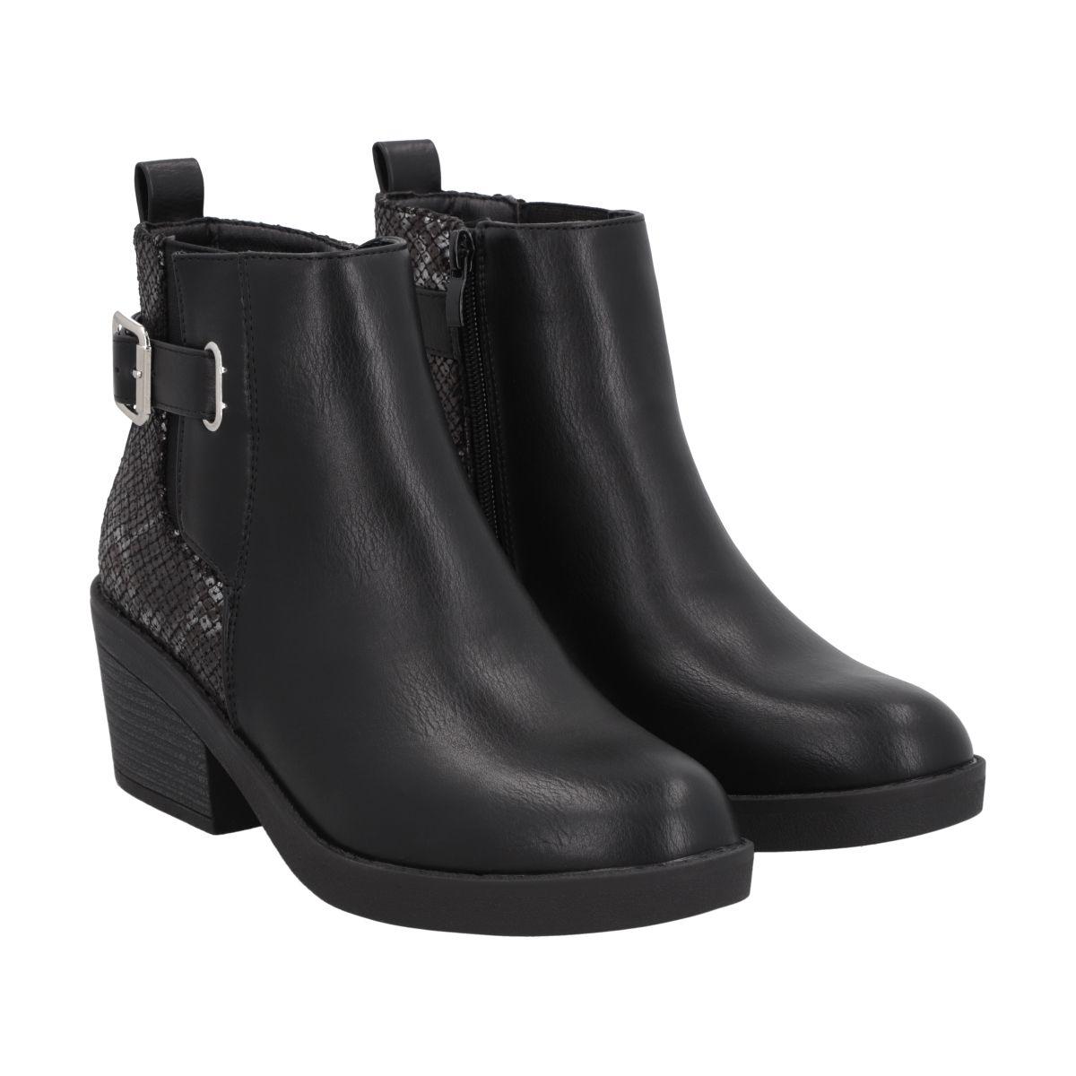 Botin Casual Mujer Negro Taco Medio Harper Police-4