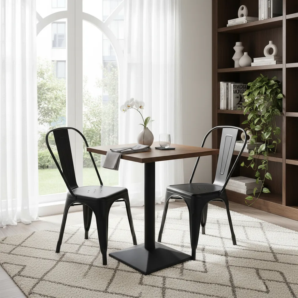 Juego De Mesa Madera Maciza 60x60 + 2 Sillas Tolix Negras-3