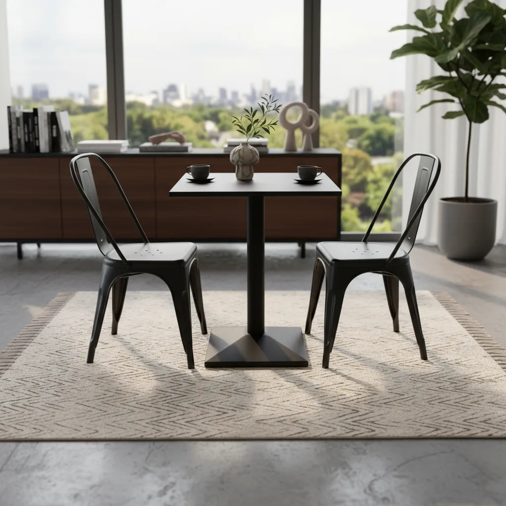 Juego De Mesa Melamina 60x60 + 2 Sillas Tolix Negras-2