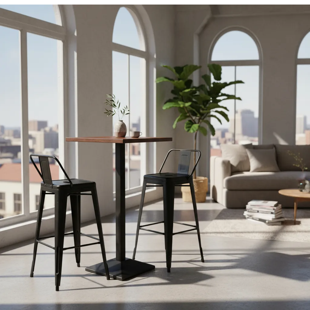 Juego De Mesa Alta 50x50 + 2 Pisos Tolix Negros-2