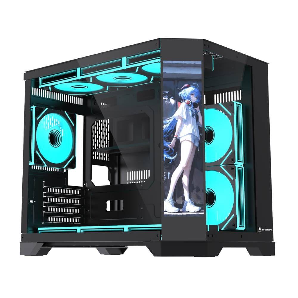 Gabinete Exodia Panel Zro Pantalla LED mATX Negro 6Fans ARGB-5