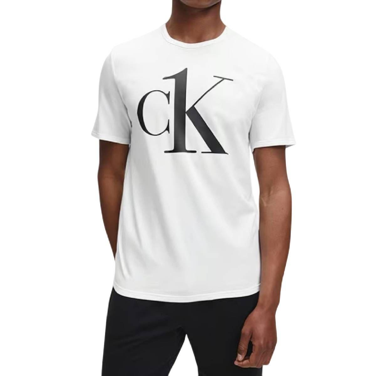 Polera Hombre Calvin Klein Blanca Logo Negro Talla L-0