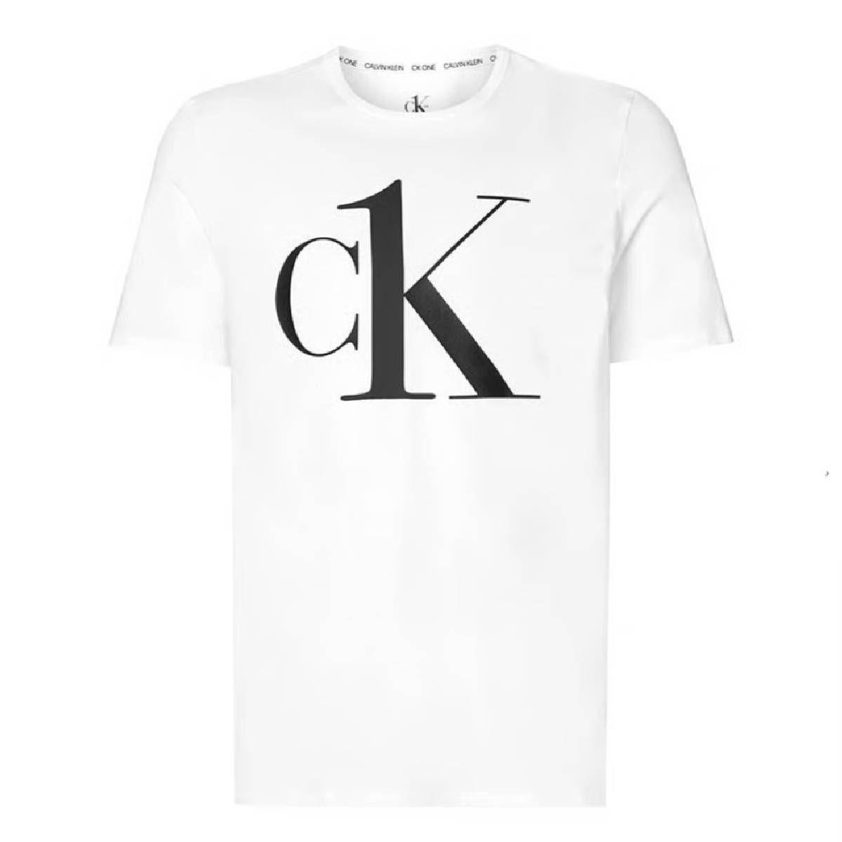 Polera Hombre Calvin Klein Blanca Logo Negro Talla L-1