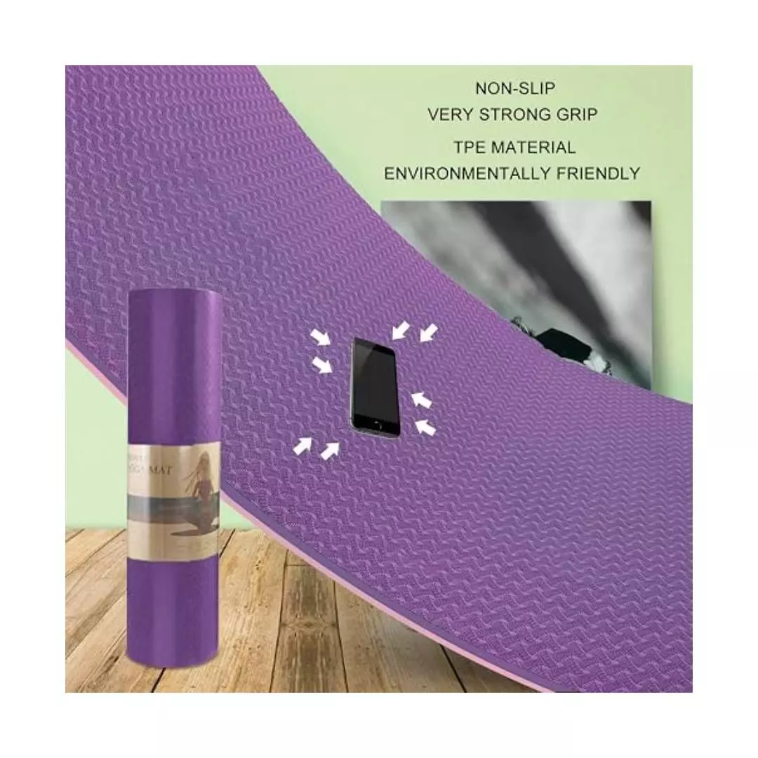 Mat de Yoga TPE 8mm Antideslizante con Correa Morado/Lila-4