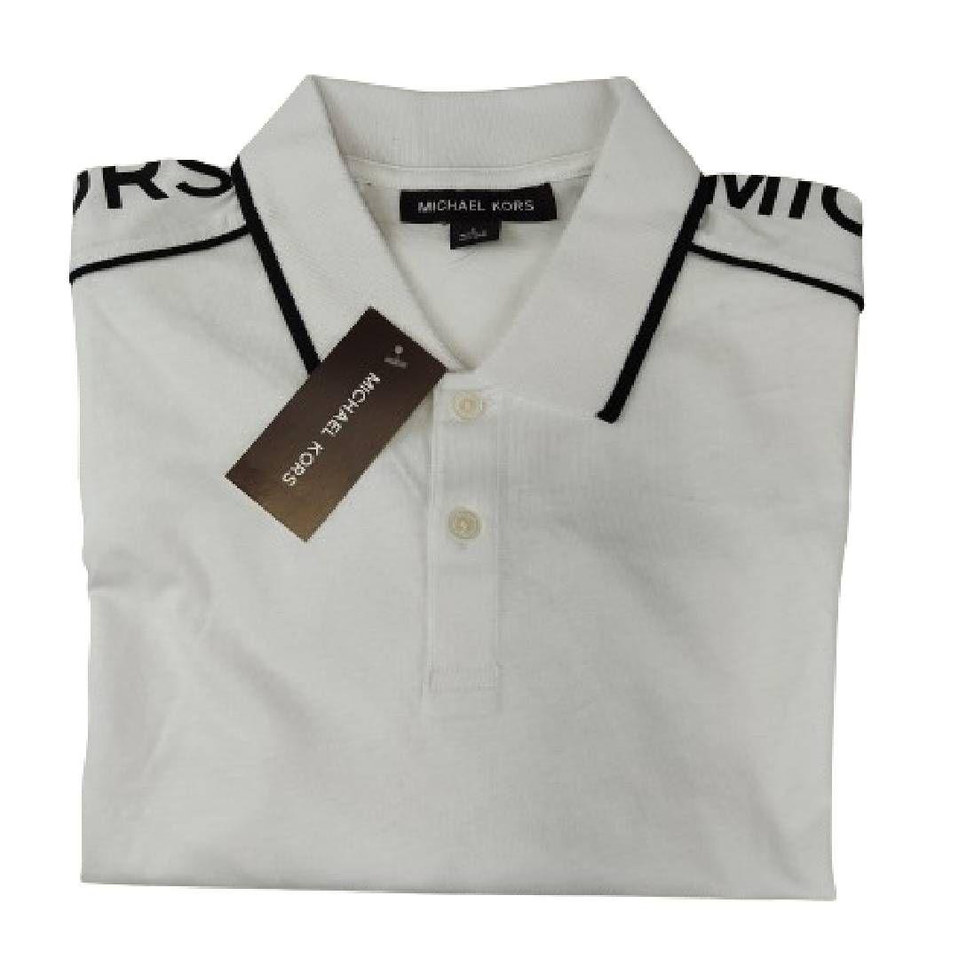 Polera MK Blanca Claro Con Cuello Linea Azul Talla L-2