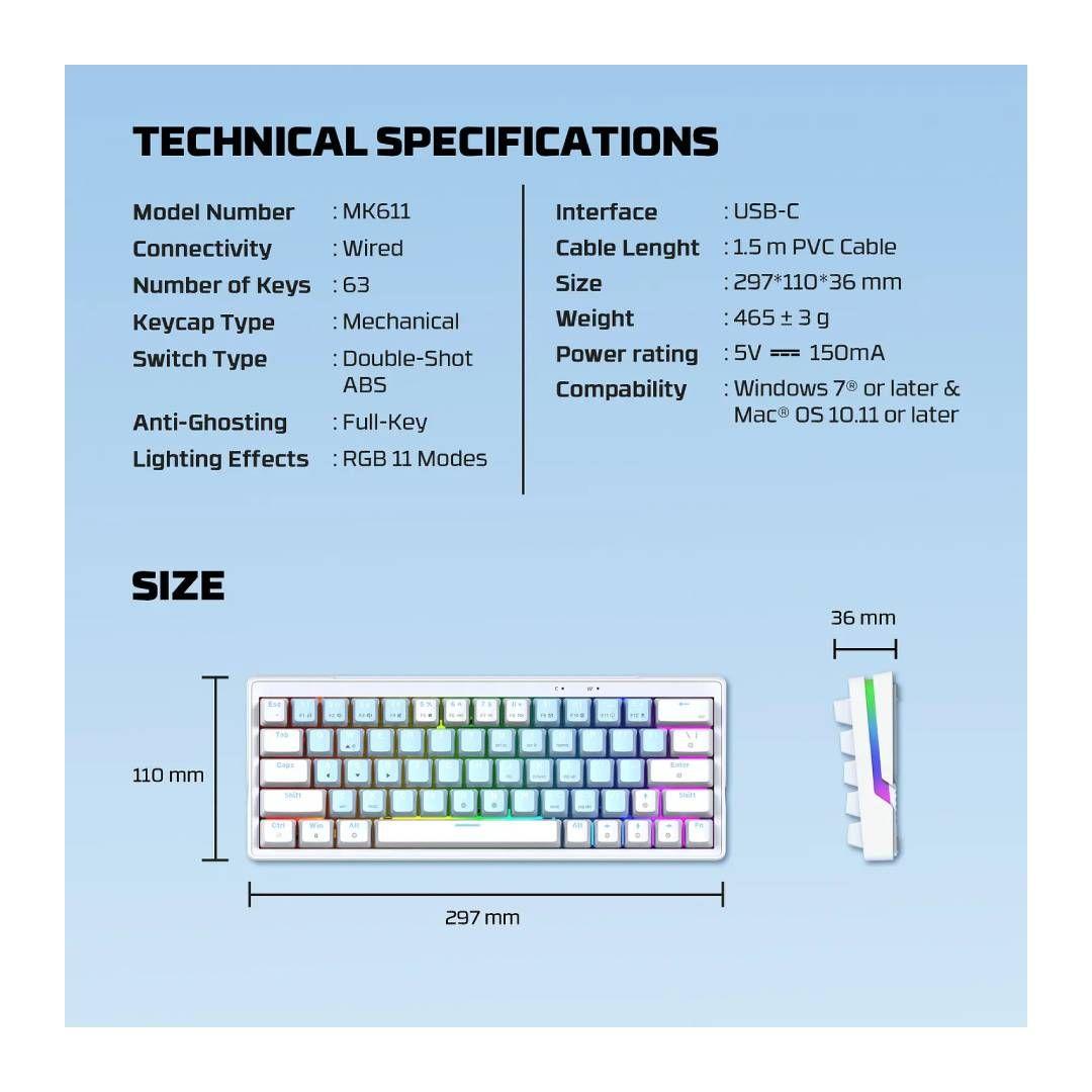 Teclado Fantech ATOM X63 MK611 AME Blue (Switch Rosie)-3