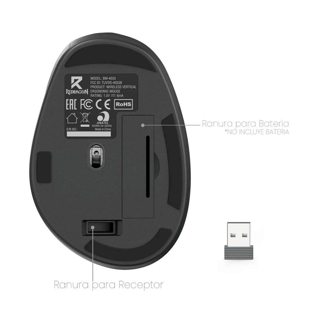 Mouse Ergonomico Inalámbrico Redragon BM-4033 4000 DPI Negro-2