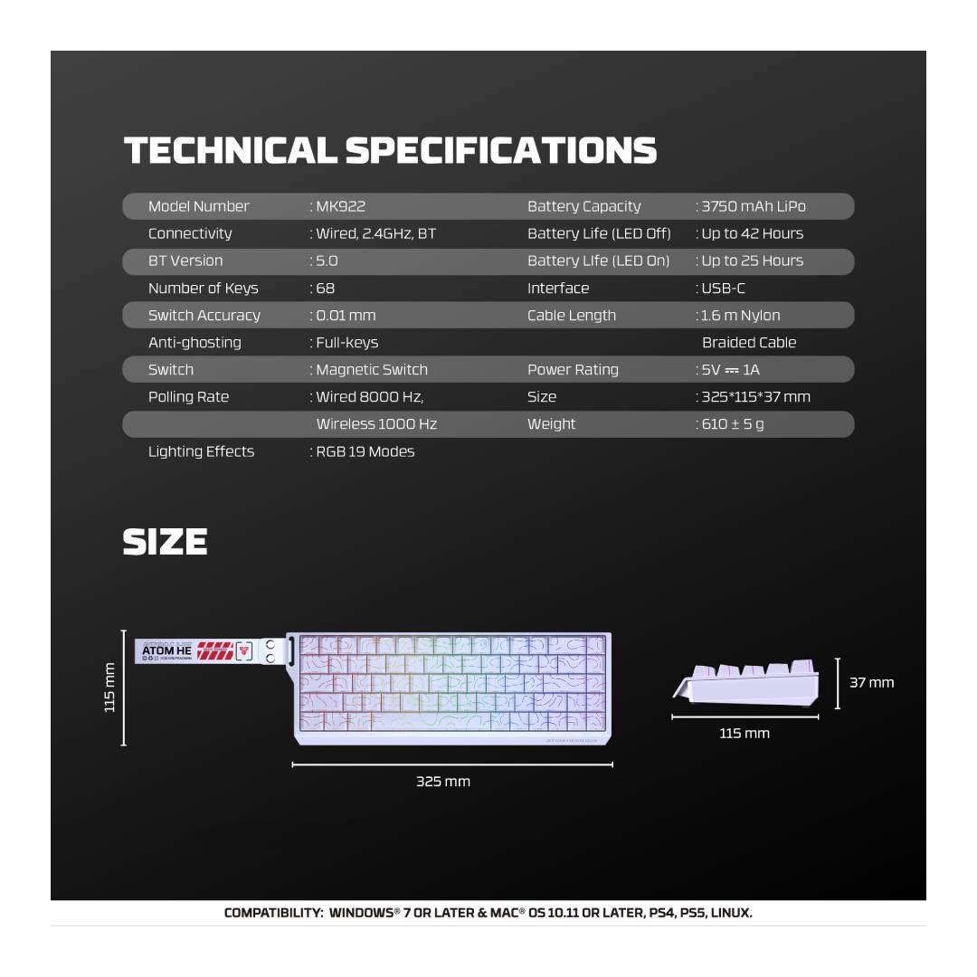 Teclado Fantech MK922 ATOM HE68 PRO TOPO Switch Emerald-6