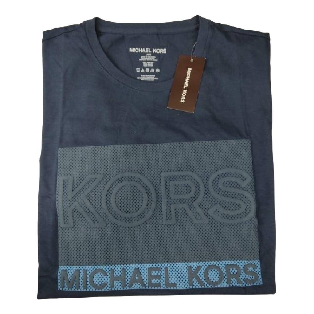 Polera MK Azul Marino Cuello Redondo Letras Gris Talla L-2