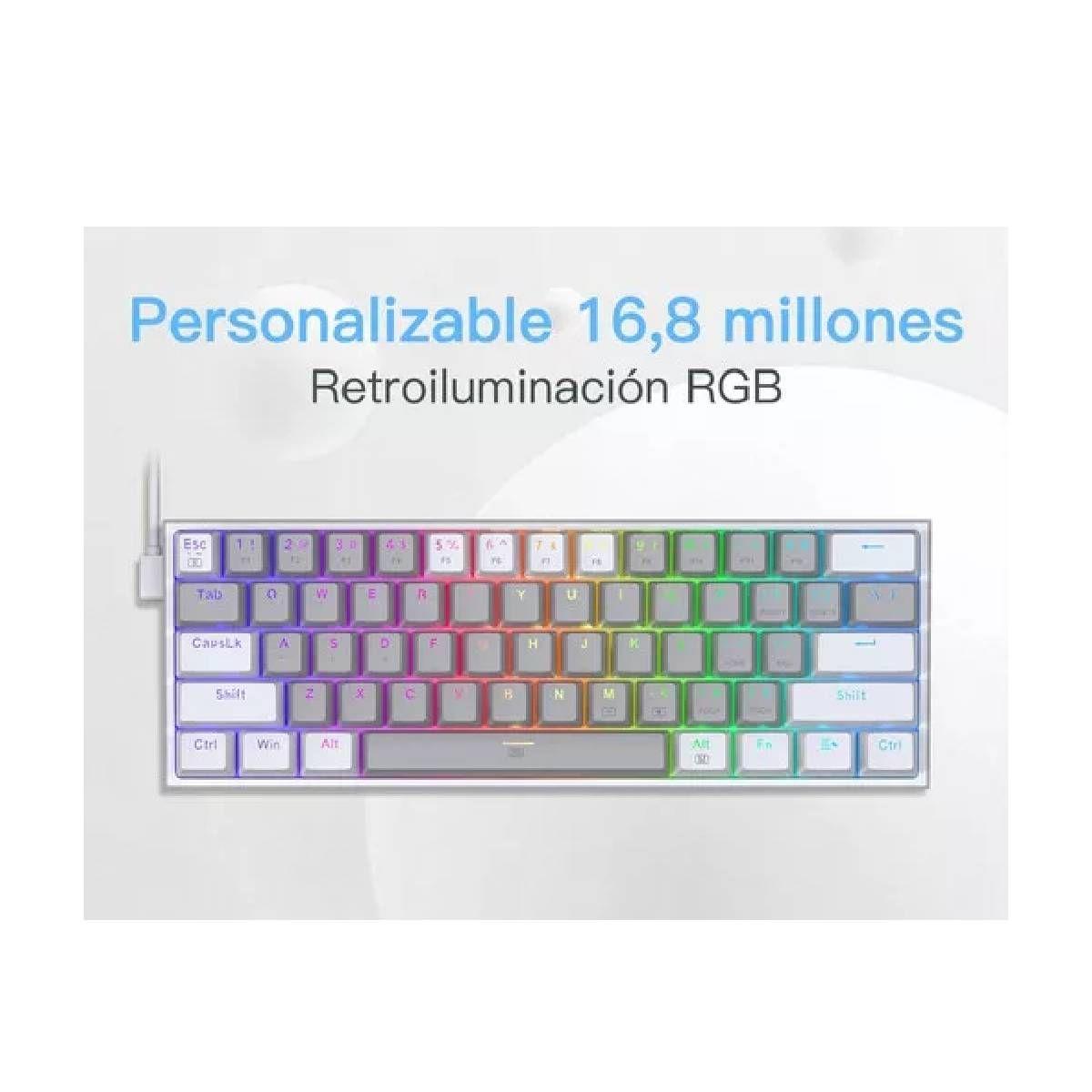 Teclado Redragon Fizz RGB Grey/White - K617-RGB-2