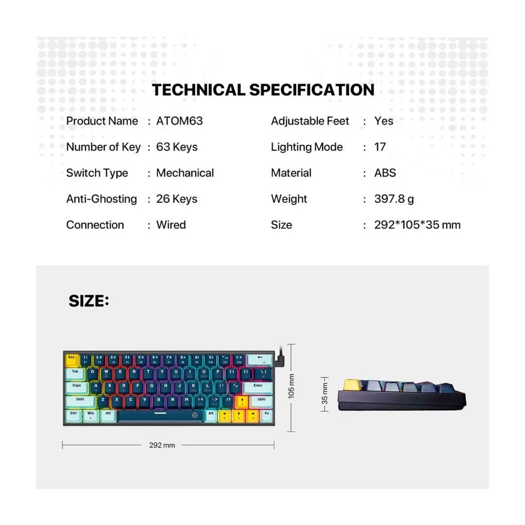 Teclado Fantech MK874V2 ATOM63 MIZU SkyBlue (Switch Rosie)-4