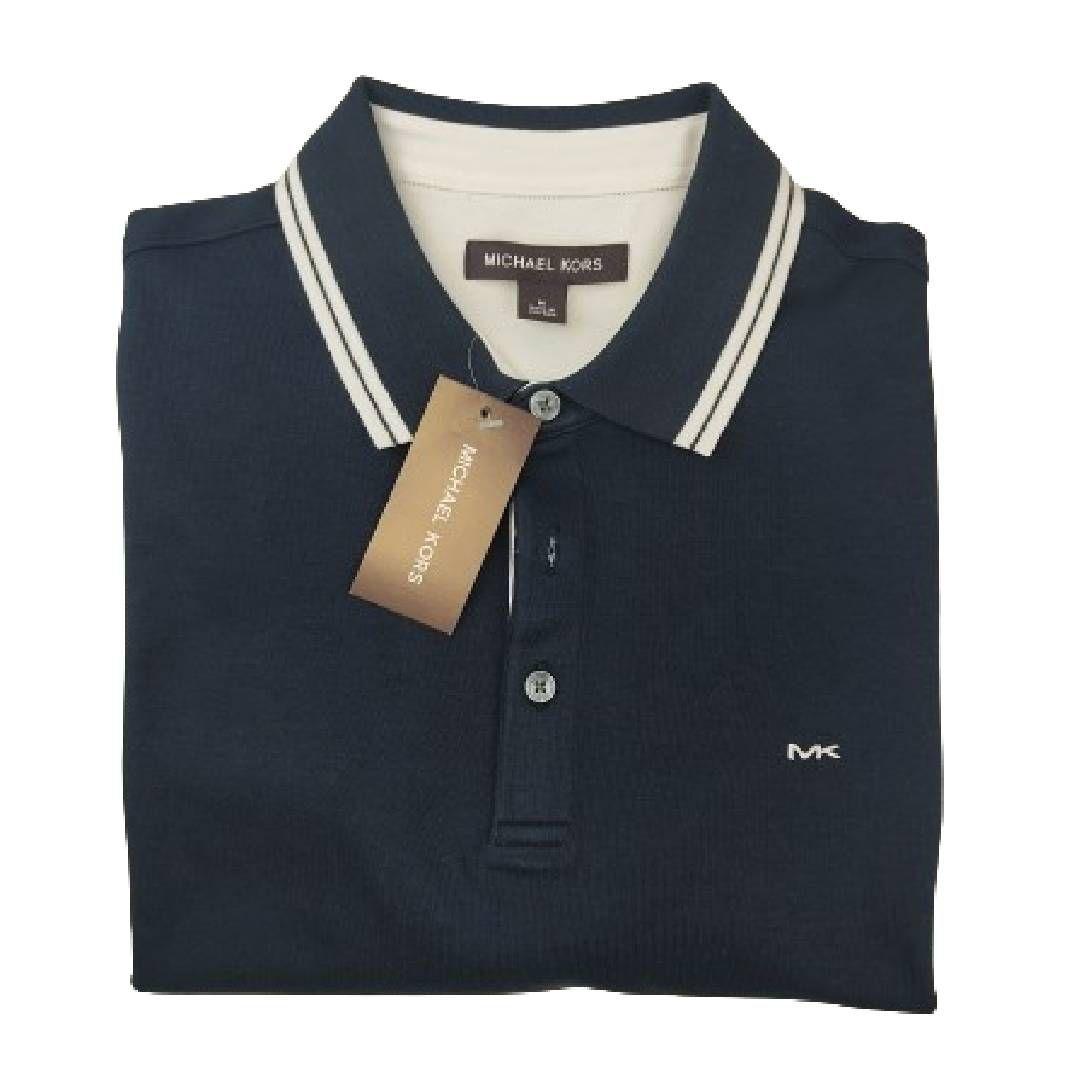 Polera MK Azul Marino Con Cuello Linea Blanca Talla M-2