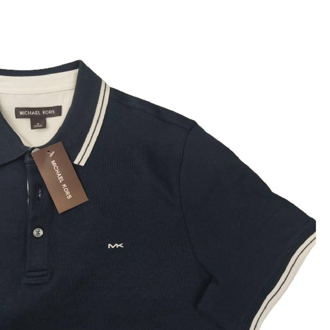 Polera MK Azul Marino Con Cuello Linea Blanca Talla M-4