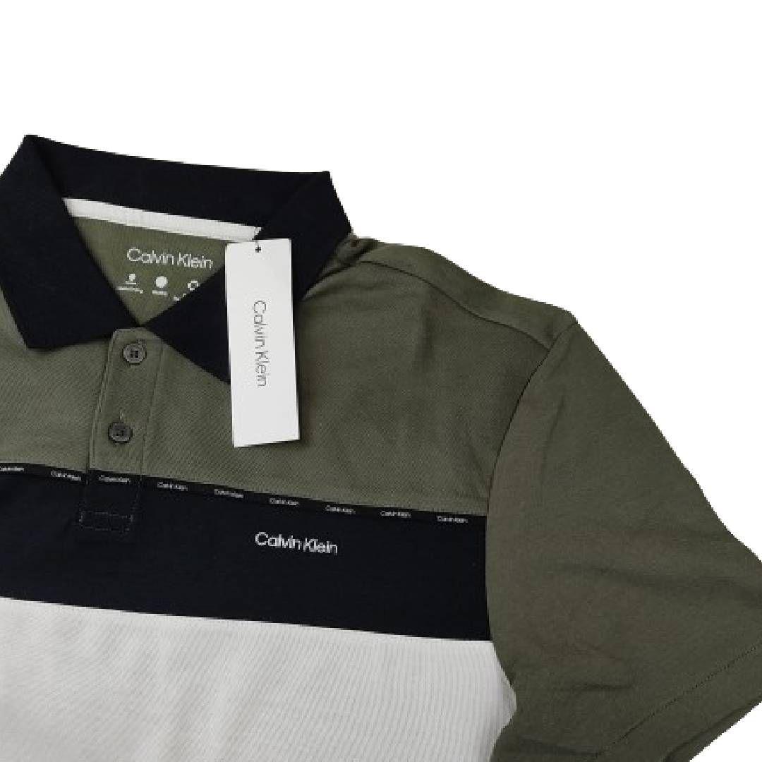 Polera CK Blanca/verde Con Cuello Franja Blanca Talla M-3