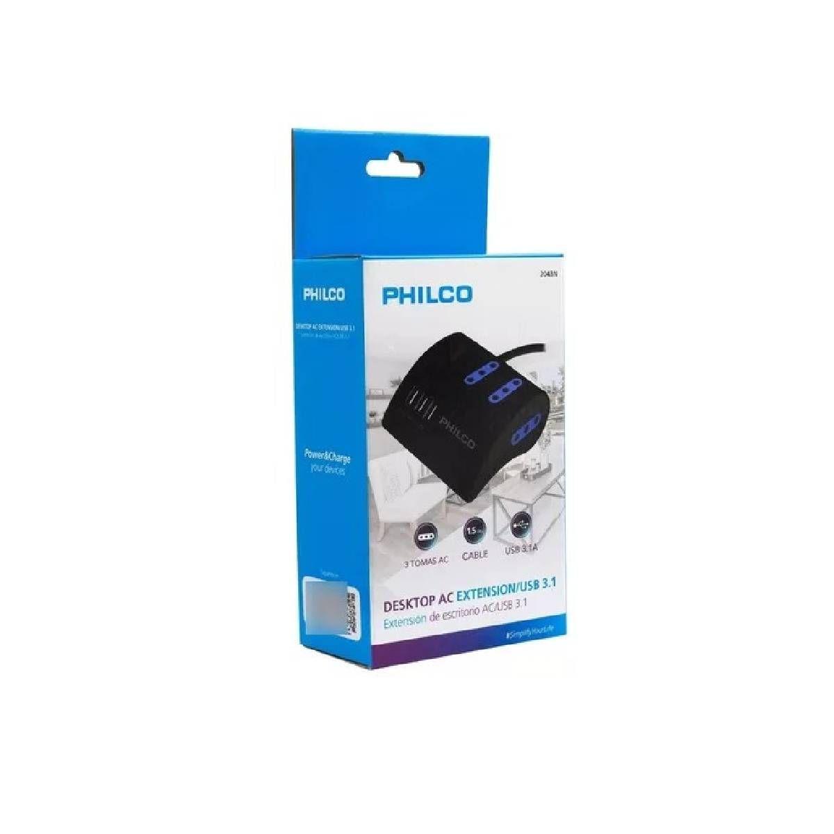 Alargador Philco Escritorio 3 220V 3 USB Negro-3