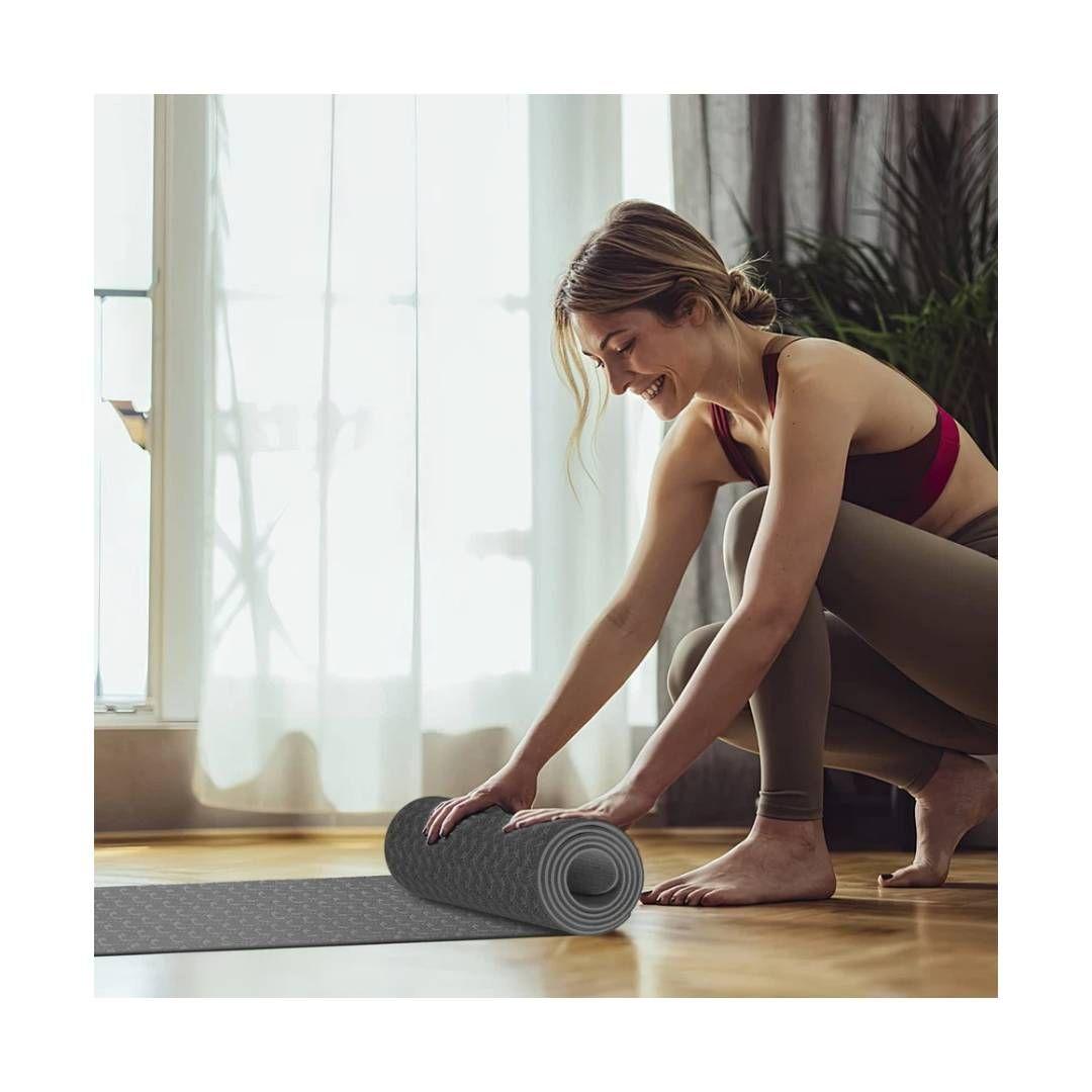 Mat de Yoga TPE 8mm Antideslizante con Correa Negro/Gris-3