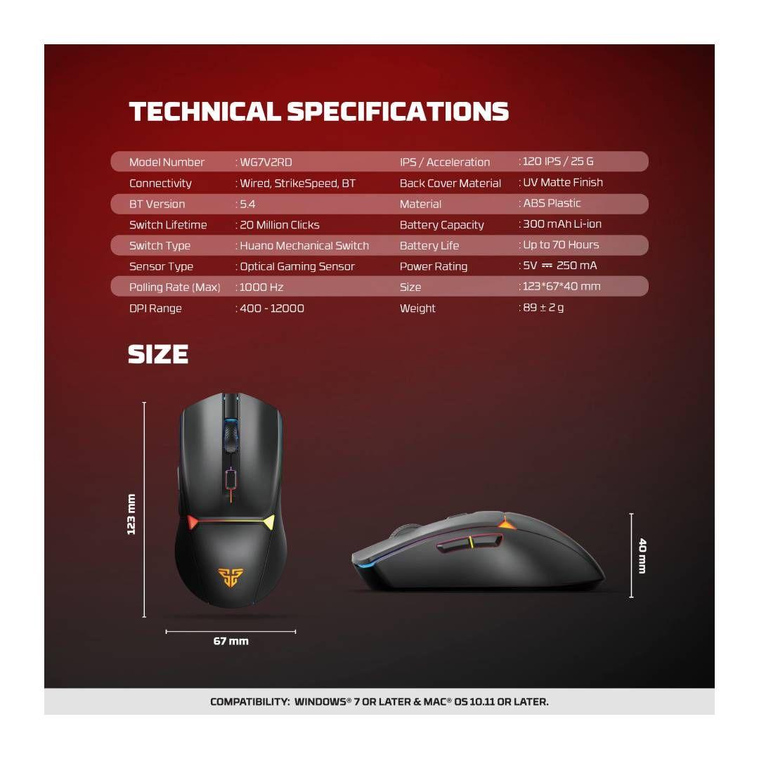 Mouse Inalámbrico Fantech WG7V2RD CRYPTO II 12.000 DPI White-7