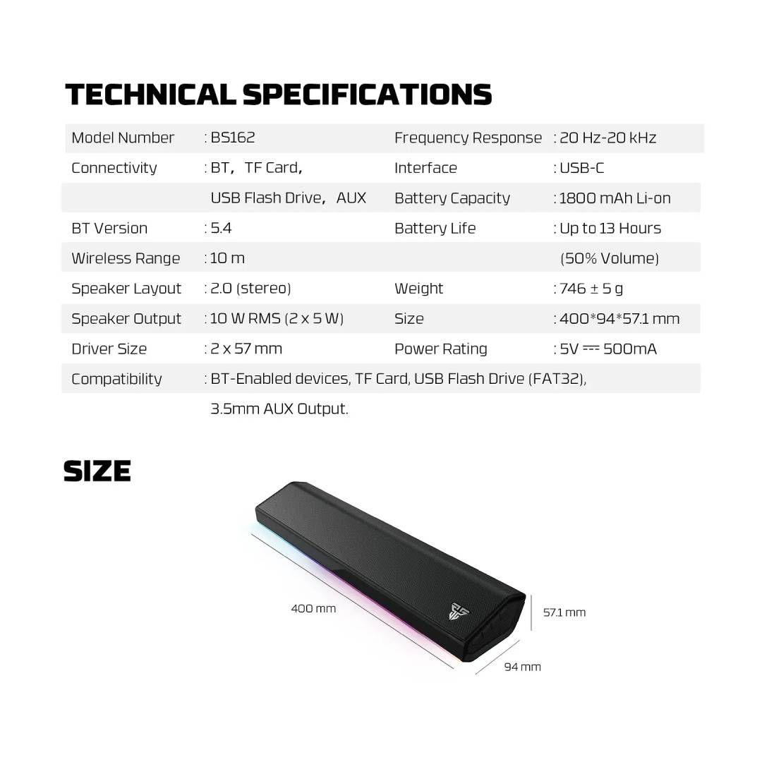 Barra de Sonido Fantech BS162 GROOVE BAR PRO Black TWS-3