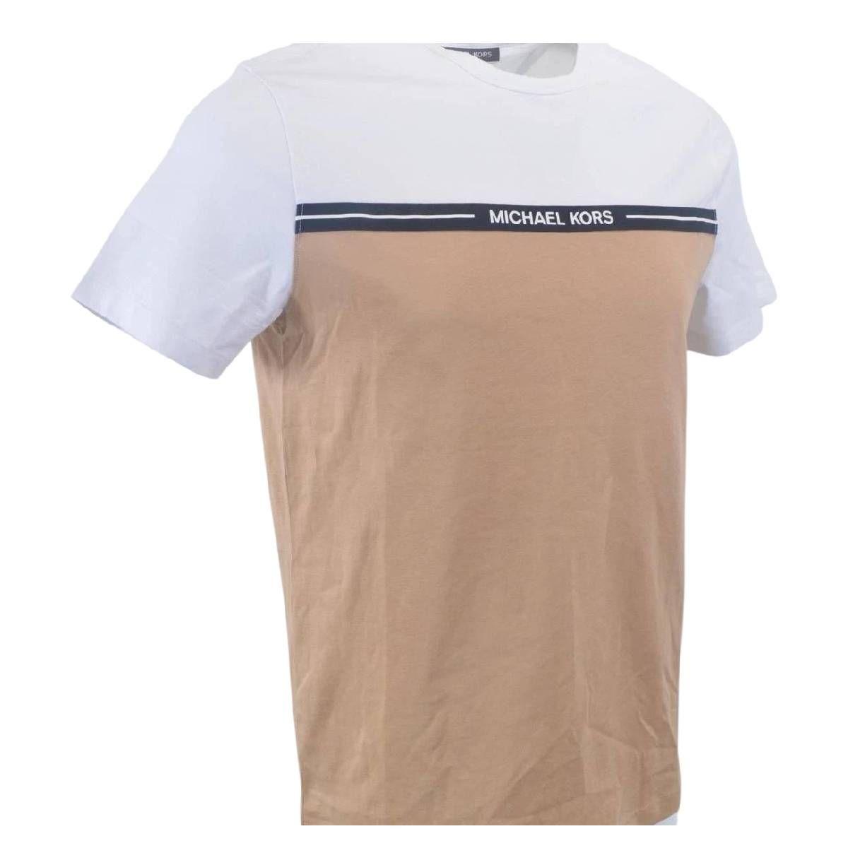 Polera MK Blanca/beige Cuello Redondo Linea Negra Talla L-2