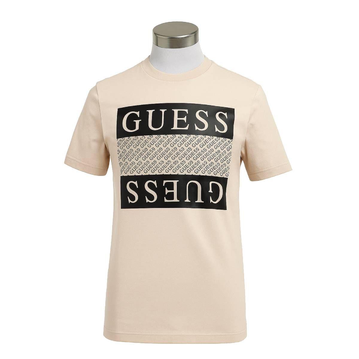 Polera Guess Cuello Redondo Beige Con Logo Negro Talla S-0