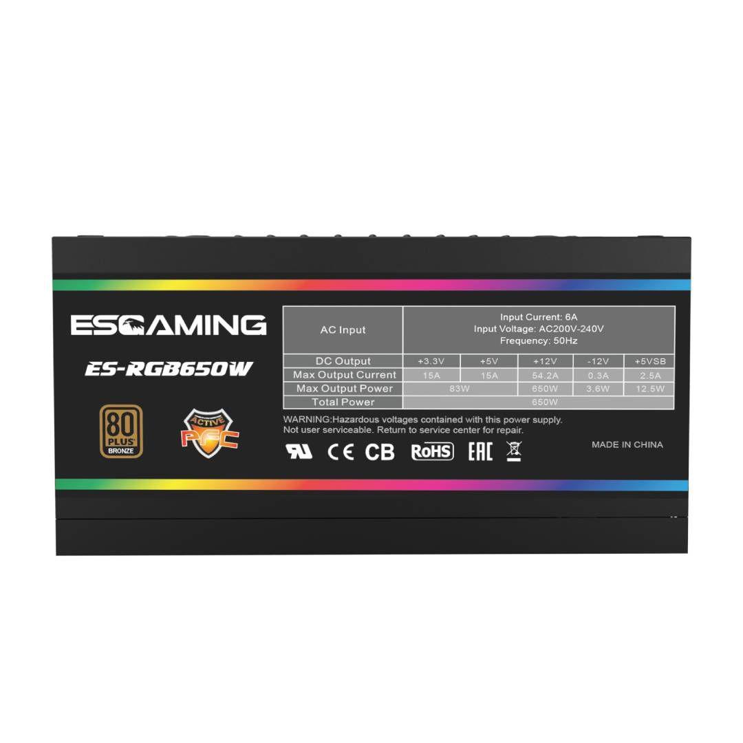 Fuente de Poder ESGAMING ES-RGB650W 80Plus Bronze, ATX-3
