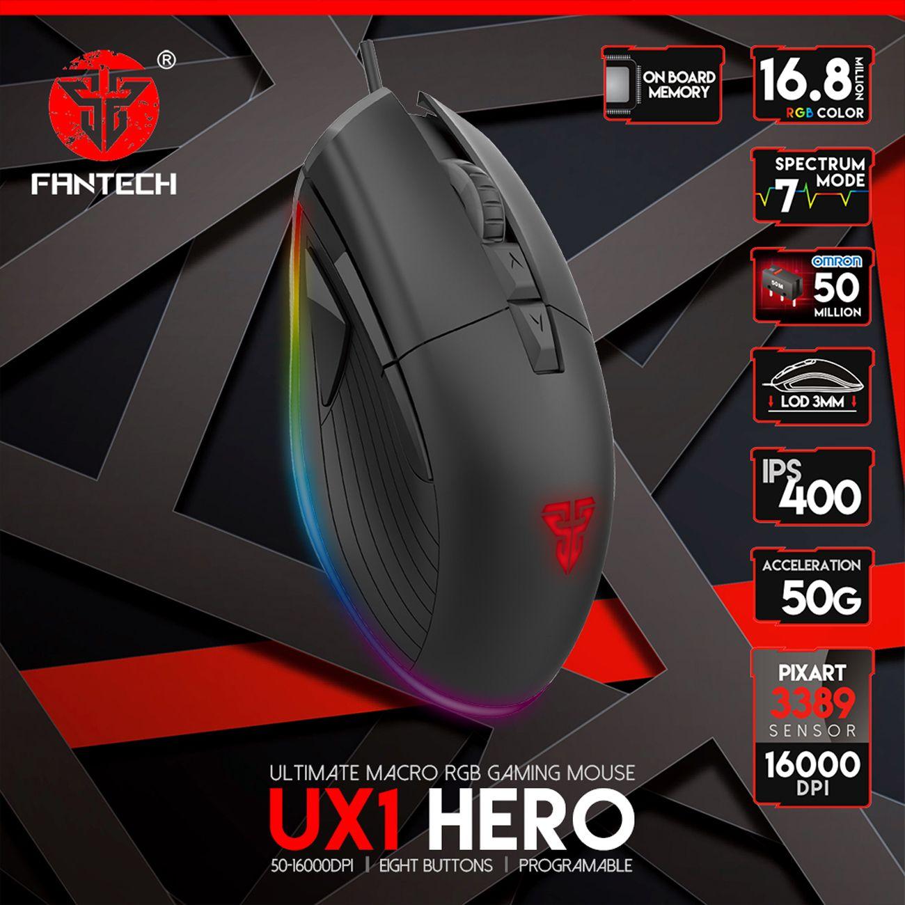 Mouse Gamer Fantech Hero UX1 RGB Negro-4