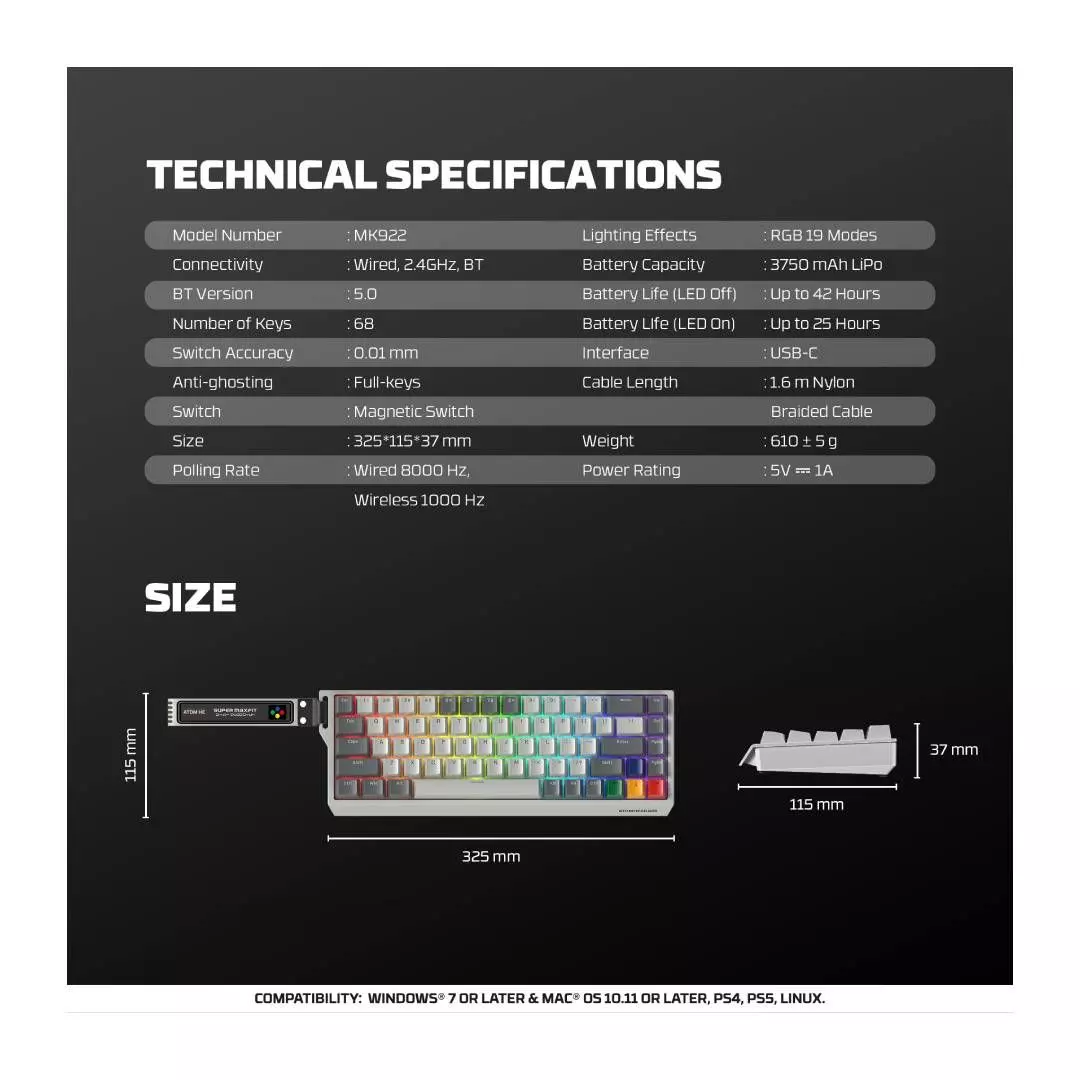 Teclado Fantech MK922 ATOM HE68 PRO SuperMaxfit Sw Emerald-6