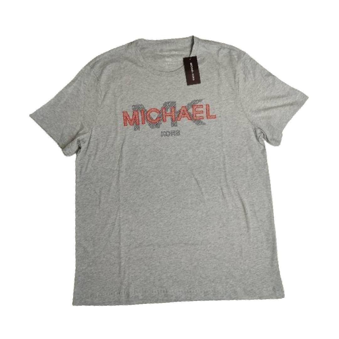 Polera MK Gris Cuello Redondo Letras Rojas y Lineas Talla L-4