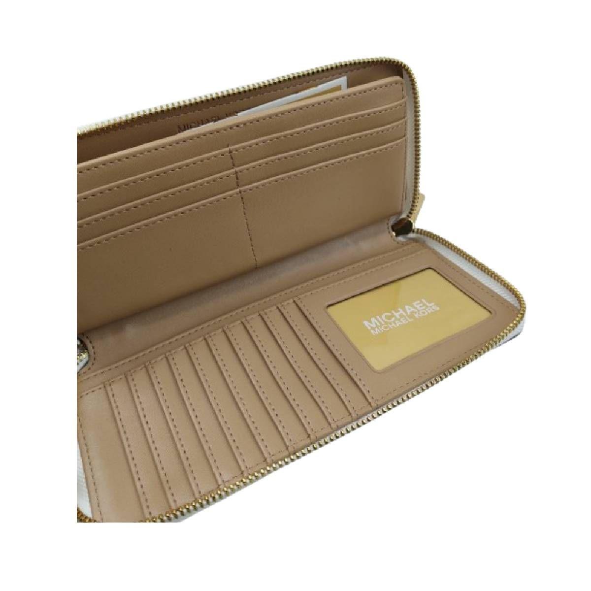 BILLETERA GRANDE MK BLANCA CON FRANJA CAFÉ/AMARILLA-2
