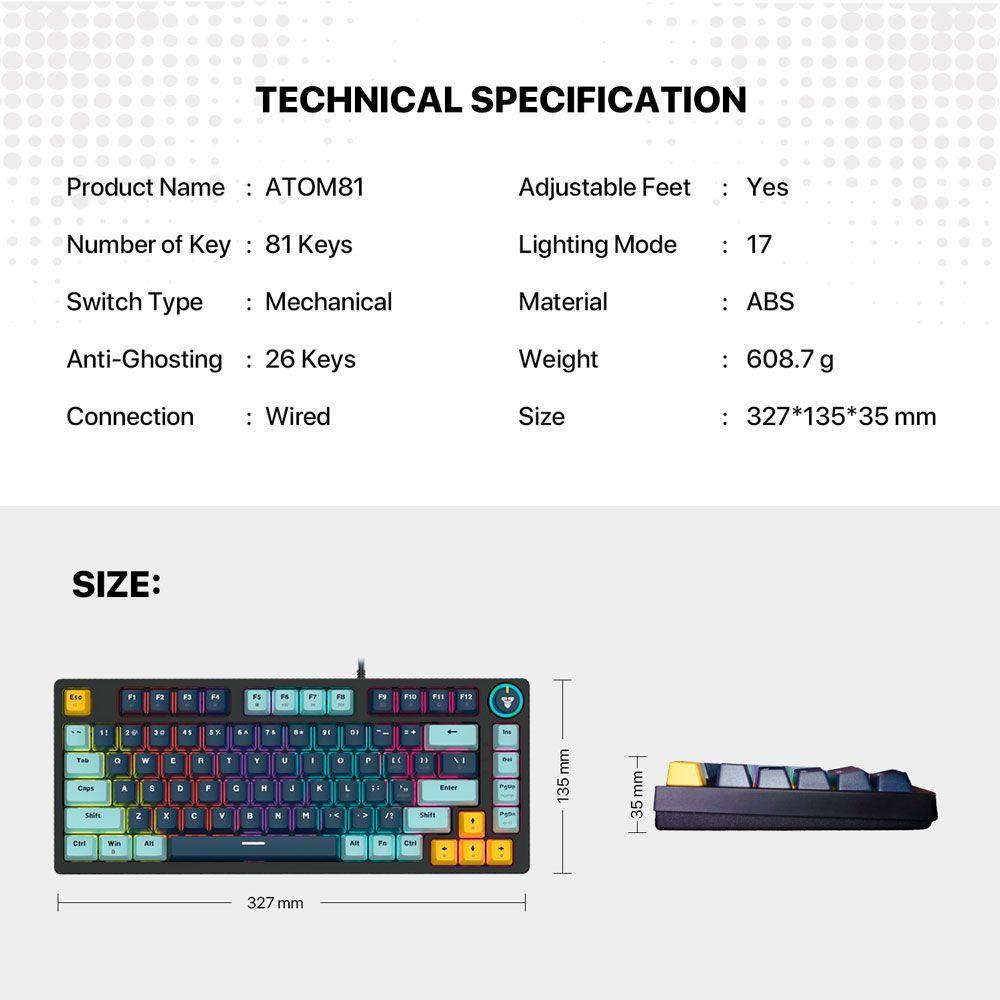 Teclado Fantech MK875V2 ATOM81 Mizu Edition Navy Switch Blue-8