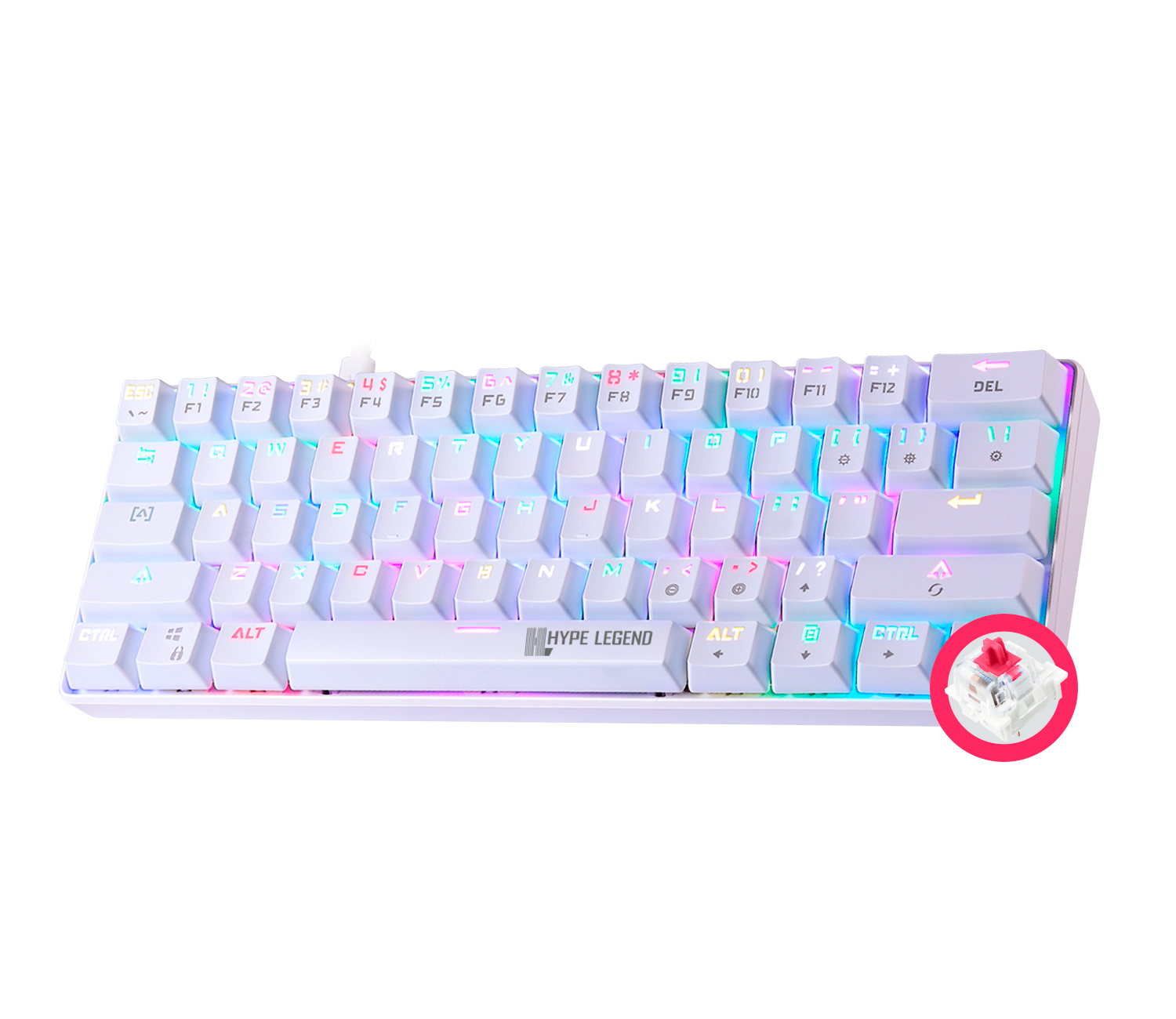 Teclado Hype Legend Rebel QWERTY Outemu Red US blanco RGB-2