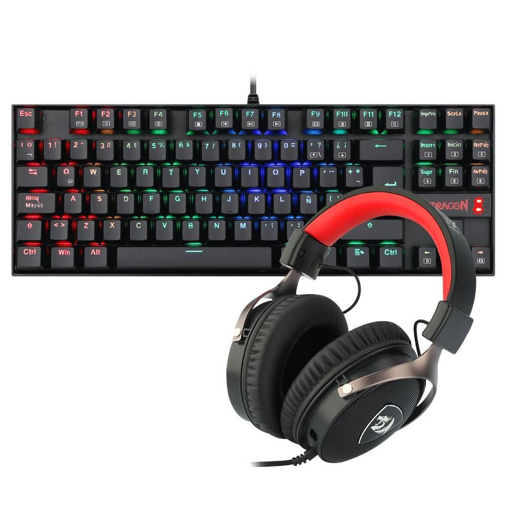 Pack Redragon Teclado Kumara RGB Negro + Audifono Icon-1