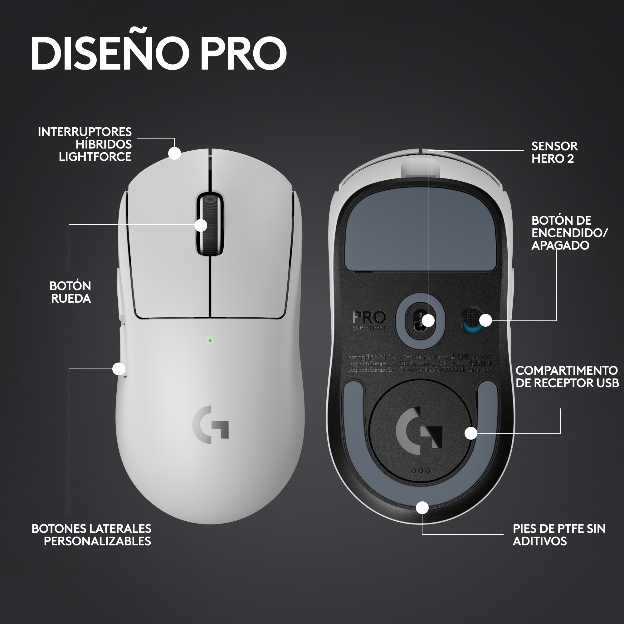 Mouse Gamer Logitech Pro X Superlight 2 Lightspeed Blanco-3