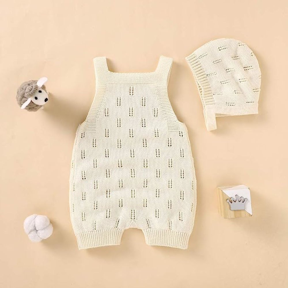 Enterito para Bebe Knit sin Mangas con Sombrero 80cm Blanco-4