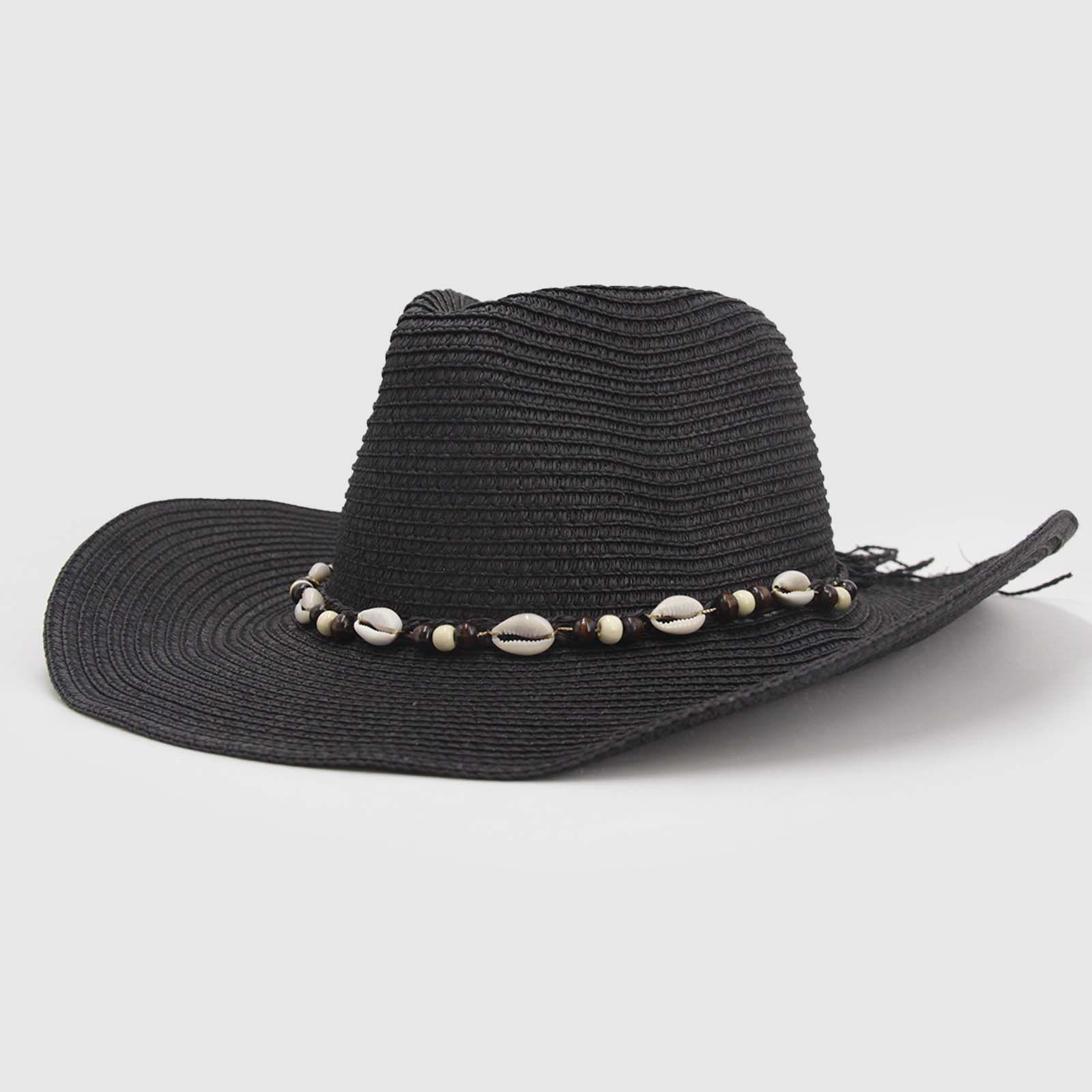 Sombrero vaquero cowboy rafia cinta conchitas de mar moda verano-0