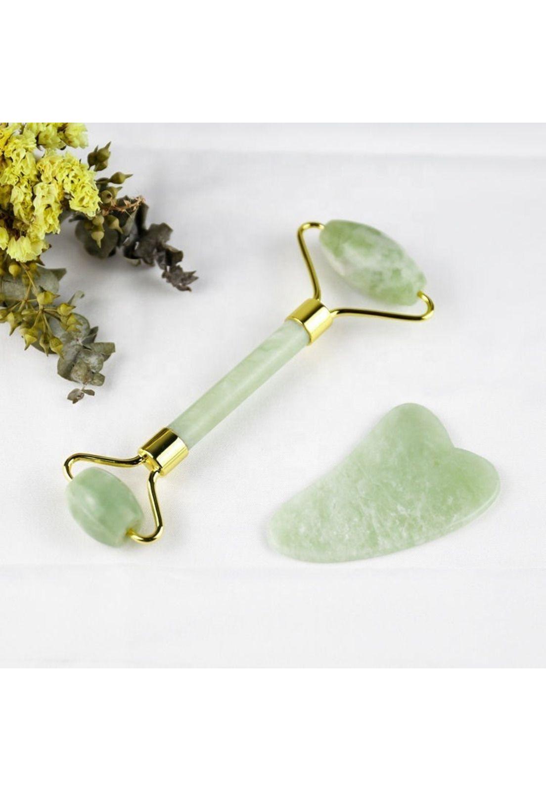 Skin care jade y guasha verde agua - Rodillo para el cuidado facial-3