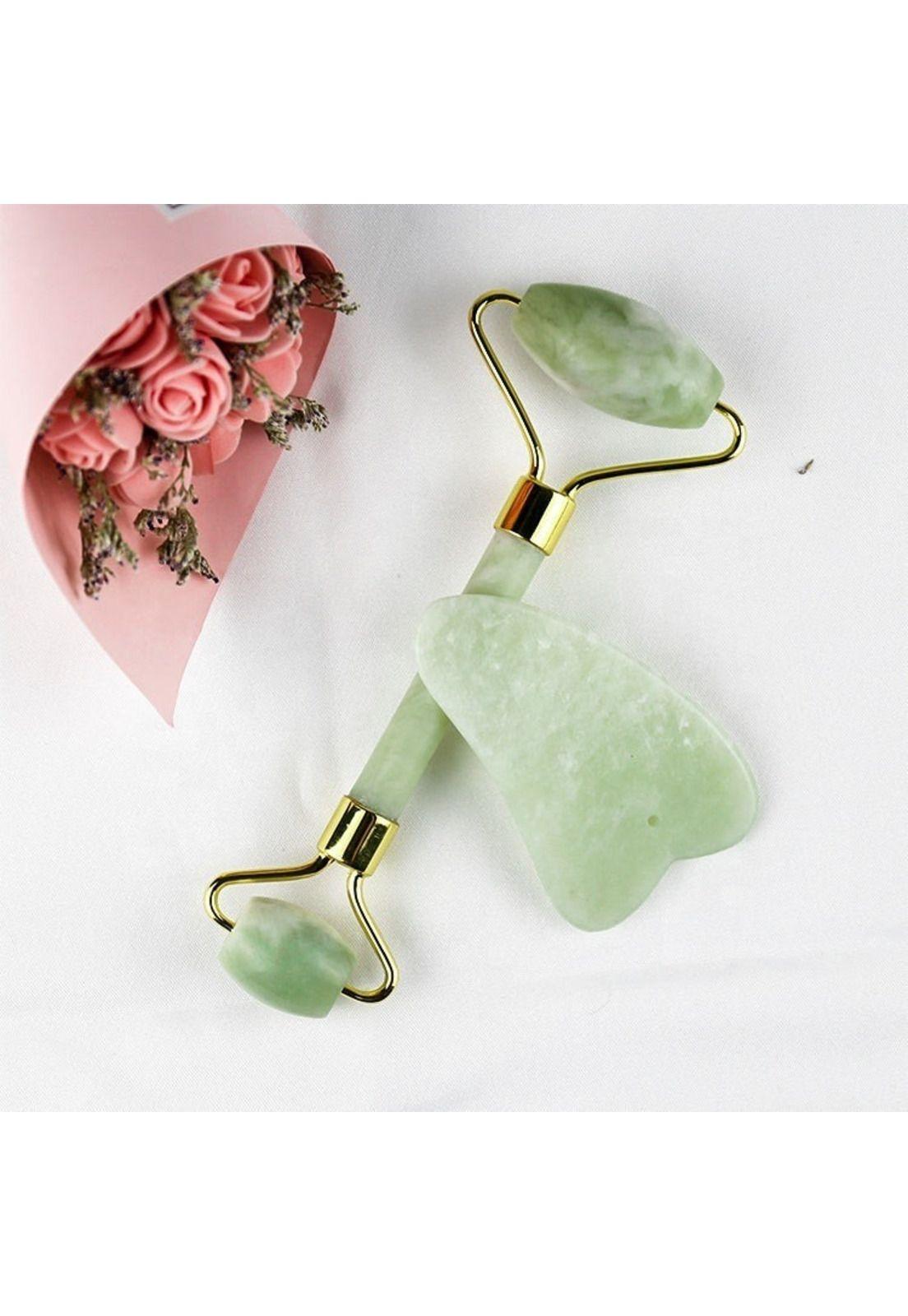 Skin care jade y guasha verde agua - Rodillo para el cuidado facial-4