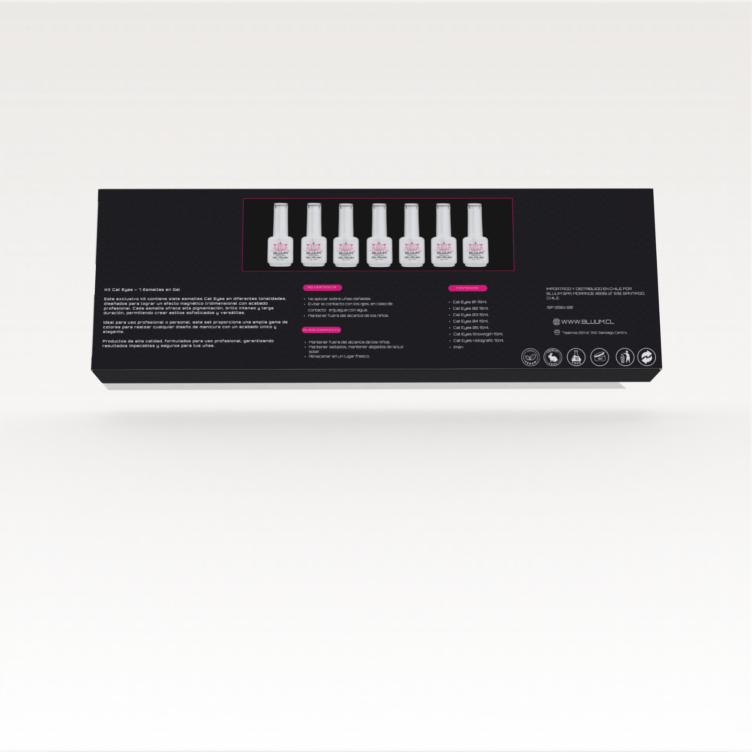 Kit Cat Eyes Profesional Bluum – 7 Esmaltes Magnéticos 15ml Veganos con Imán-2