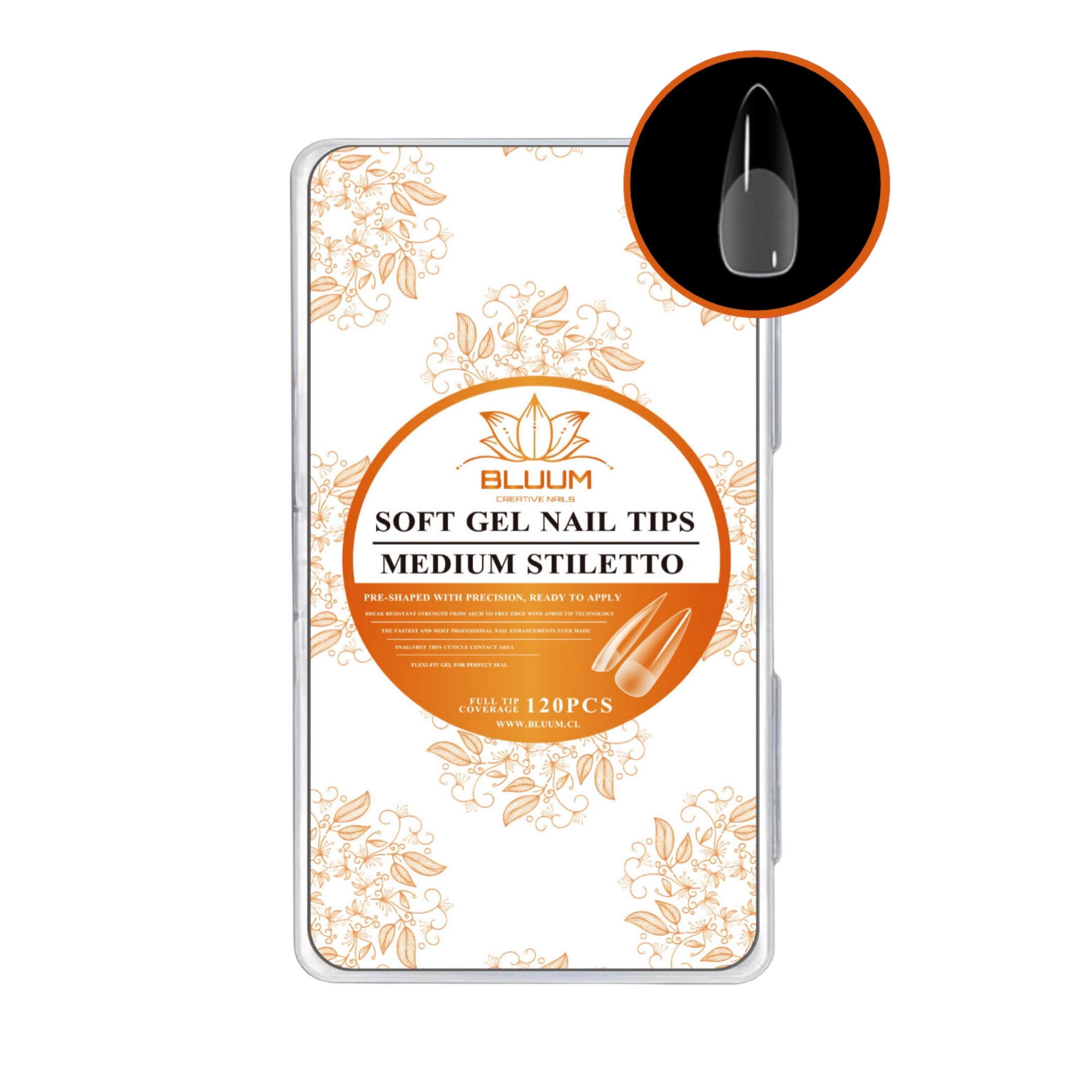 Tips Soft Gel Profesional 120 Unidades Medium Stiletto-0